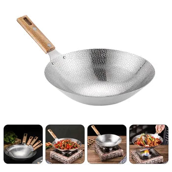 Wok acier inox manche bois - 1