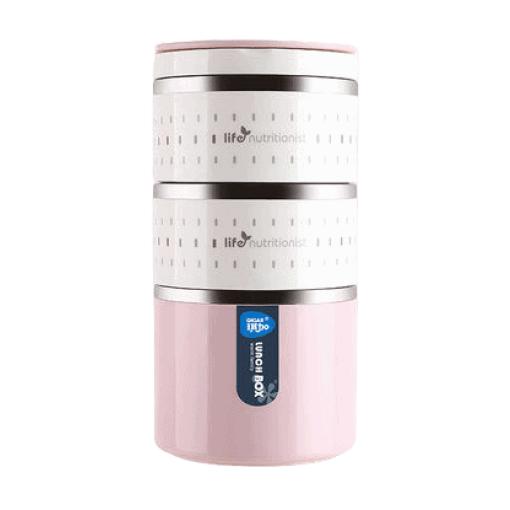 boite repas isotherme inox ronde multi etage rose
