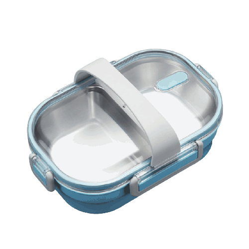 lunch box bleue double compartiment avec couvercle transparent 1