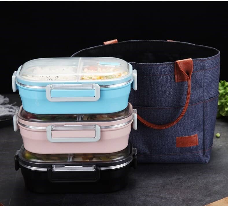 lunch box bleue double compartiment avec couvercle transparent 6