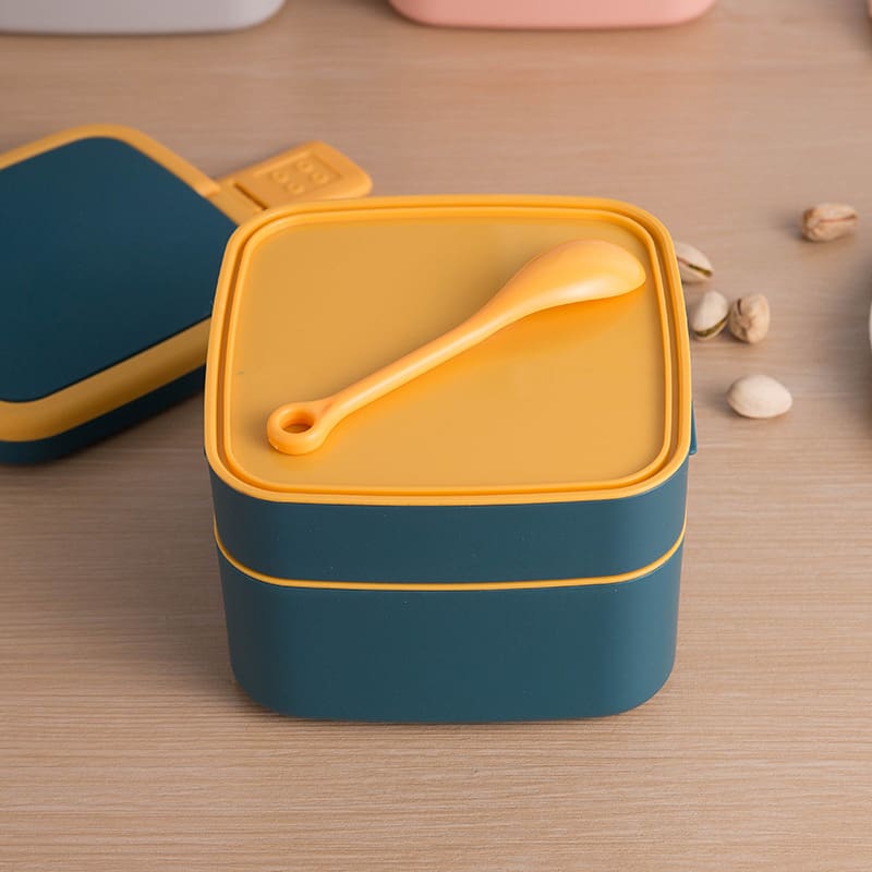 lunch box cube plastique double etage bleue 3