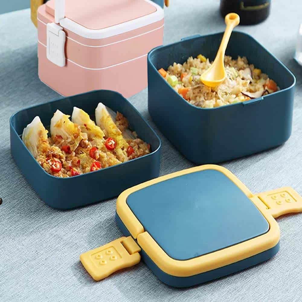 lunch box cube plastique double etage bleue 4