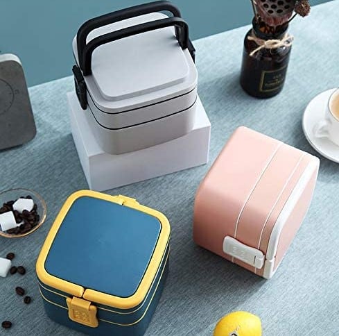 lunch box cube plastique double etage bleue 5