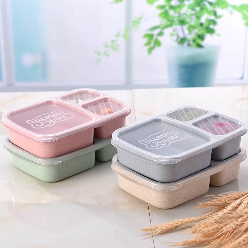 lunch box en fibre de ble verte triple compartiment compatible micro ondes 2