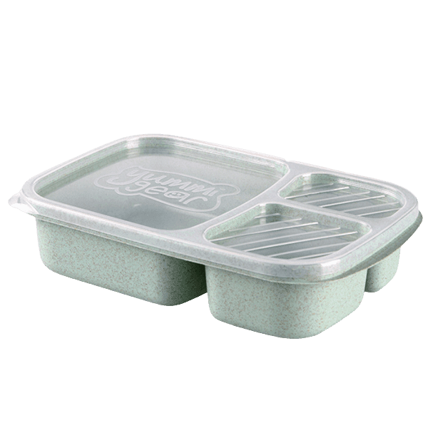 lunch box en fibre de ble verte triple compartiment compatible micro ondes