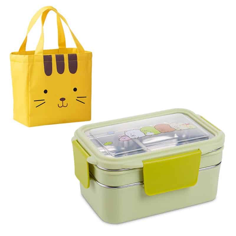 lunch box enfant inox compartimentee verte motifs cartoon 2