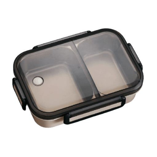 lunch box inox blanc double compartiment avec couvercle transparent 1