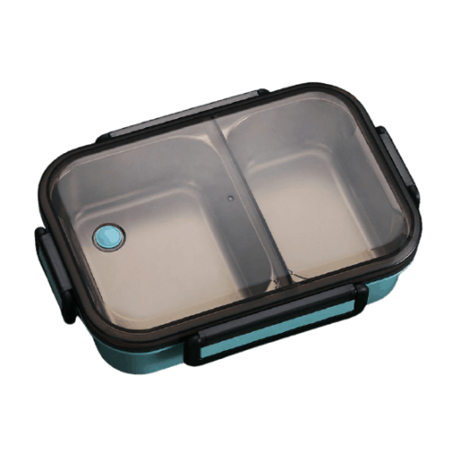 lunch box inox bleue double compartiment avec couvercle transparent 1