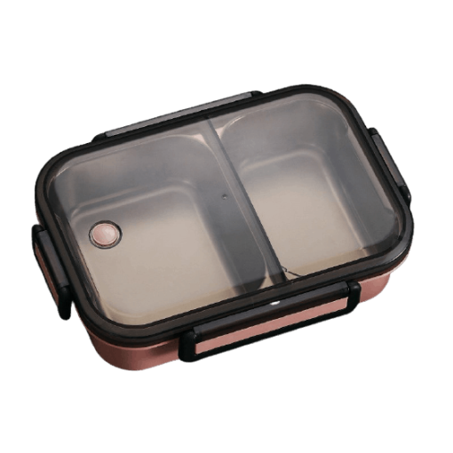 lunch box inox rose double compartiment avec couvercle transparent 1