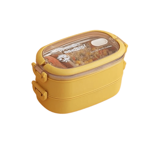 lunch box isotherme inox jaune couvercle transparent 2 etages