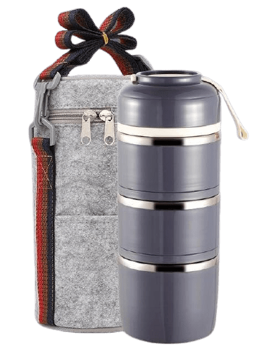lunch box isotherme inox ronde multi etage grise 3 etages avec sac