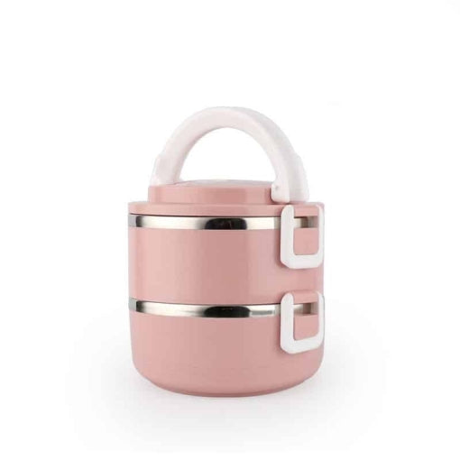 lunch box isotherme inox ronde rose 2 etages