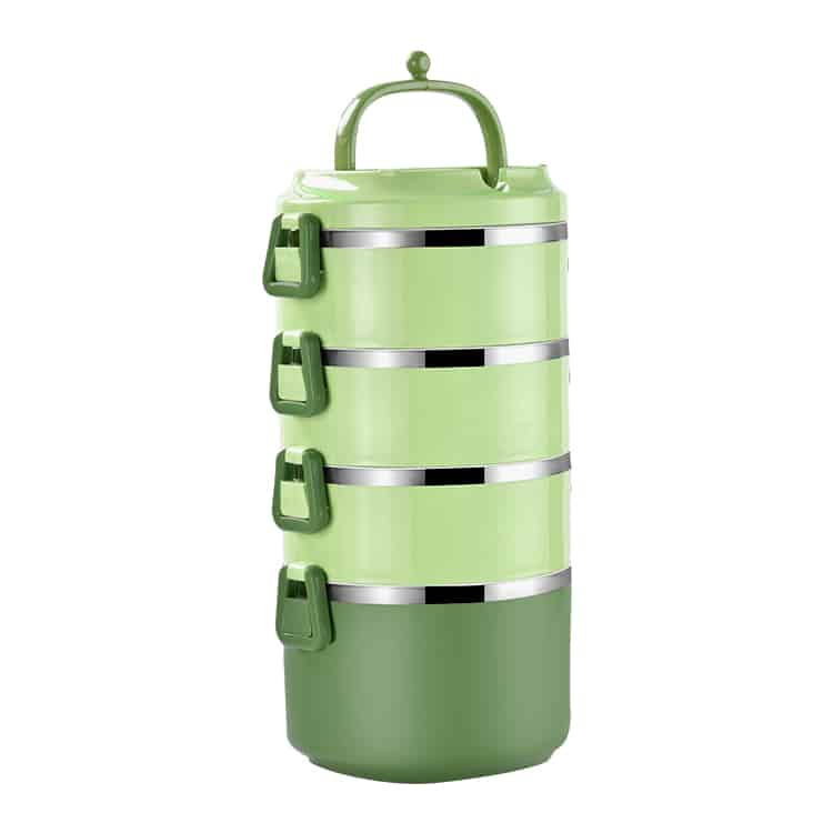 lunch box multi etage verte inox avec poignee 4 etages