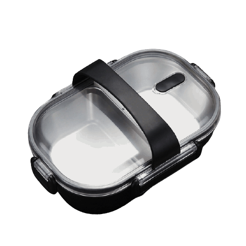 lunch box noire double compartiment avec couvercle transparent 1