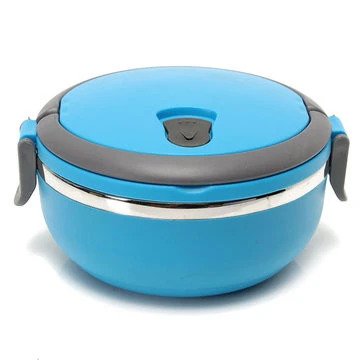 lunch box ronde Isotherme inox avec poignee bleu