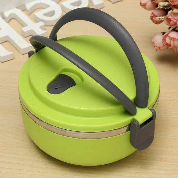 lunch box ronde Isotherme inox avec poignee vert