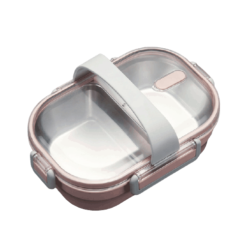 lunch box rose double compartiment avec couvercle transparent 1