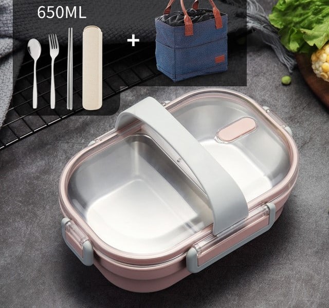 lunch box rose double compartiment avec couvercle transparent 7