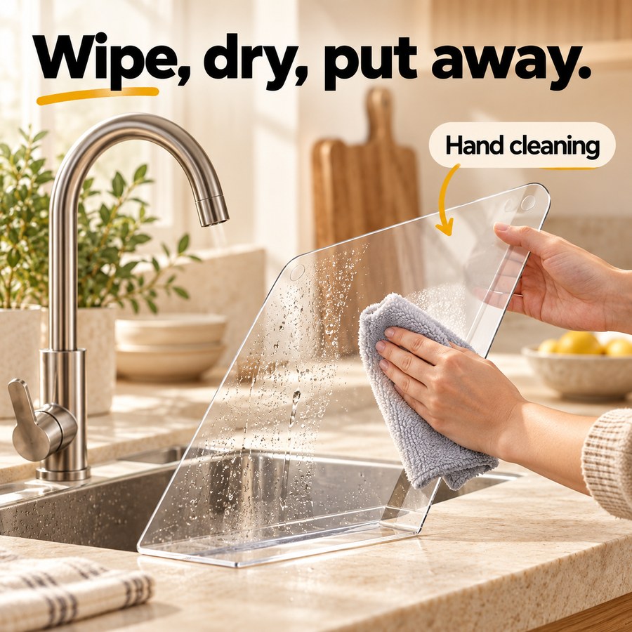 Wipe, dry, put away. — Hand cleaning