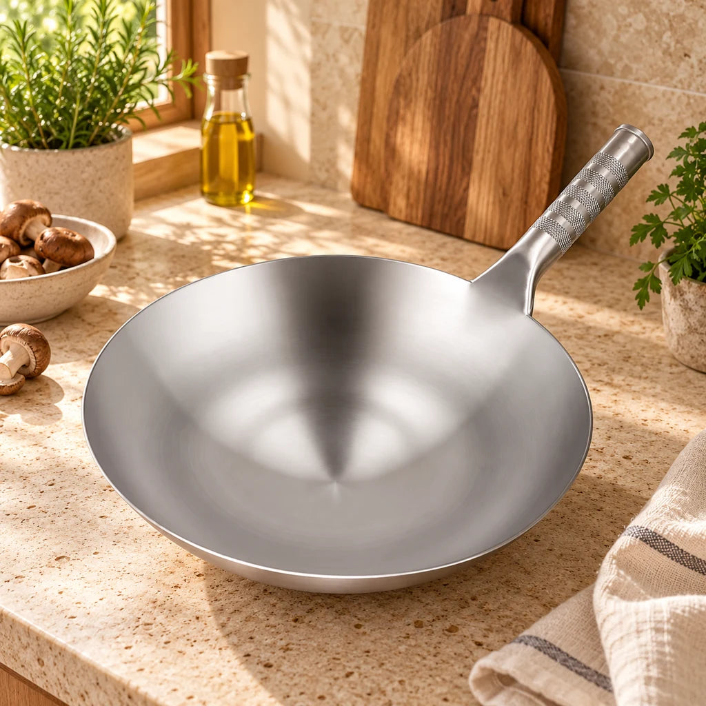 34cm stainless steel wok for healthy cooking