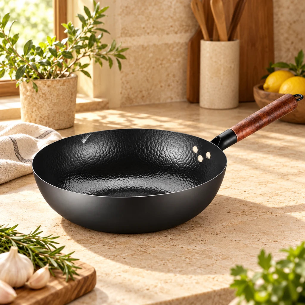 Handmade iron frying pan
