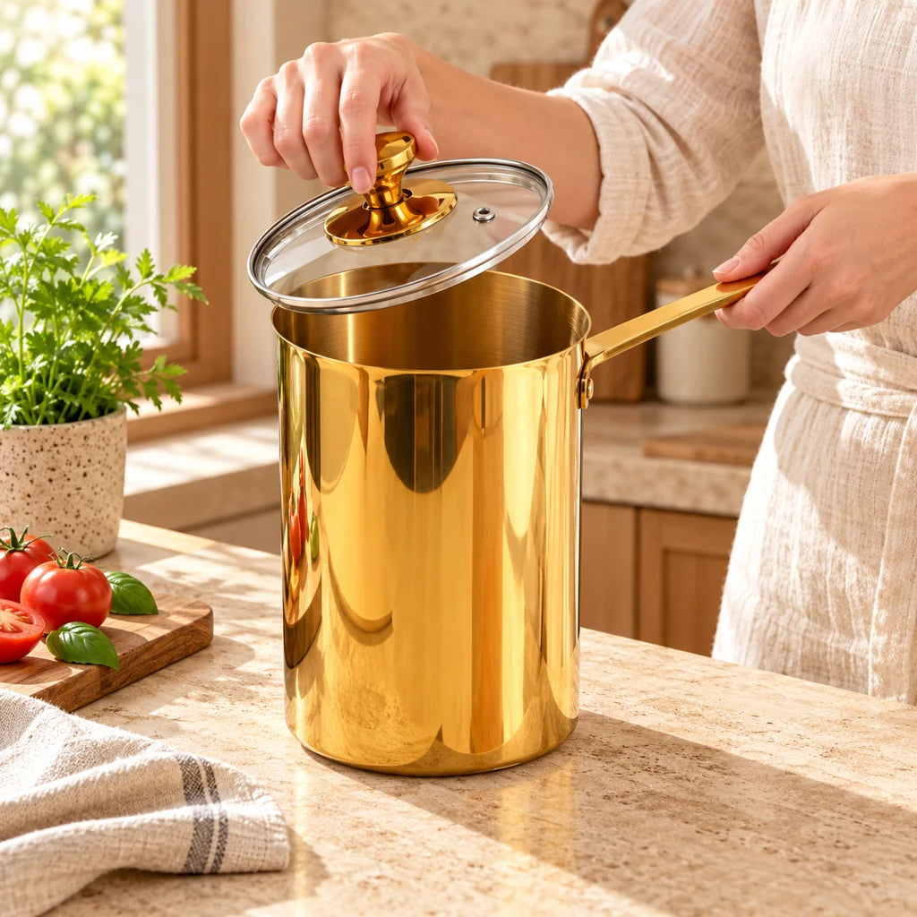 Thick Stainless Steel Frying Pot with Lid
