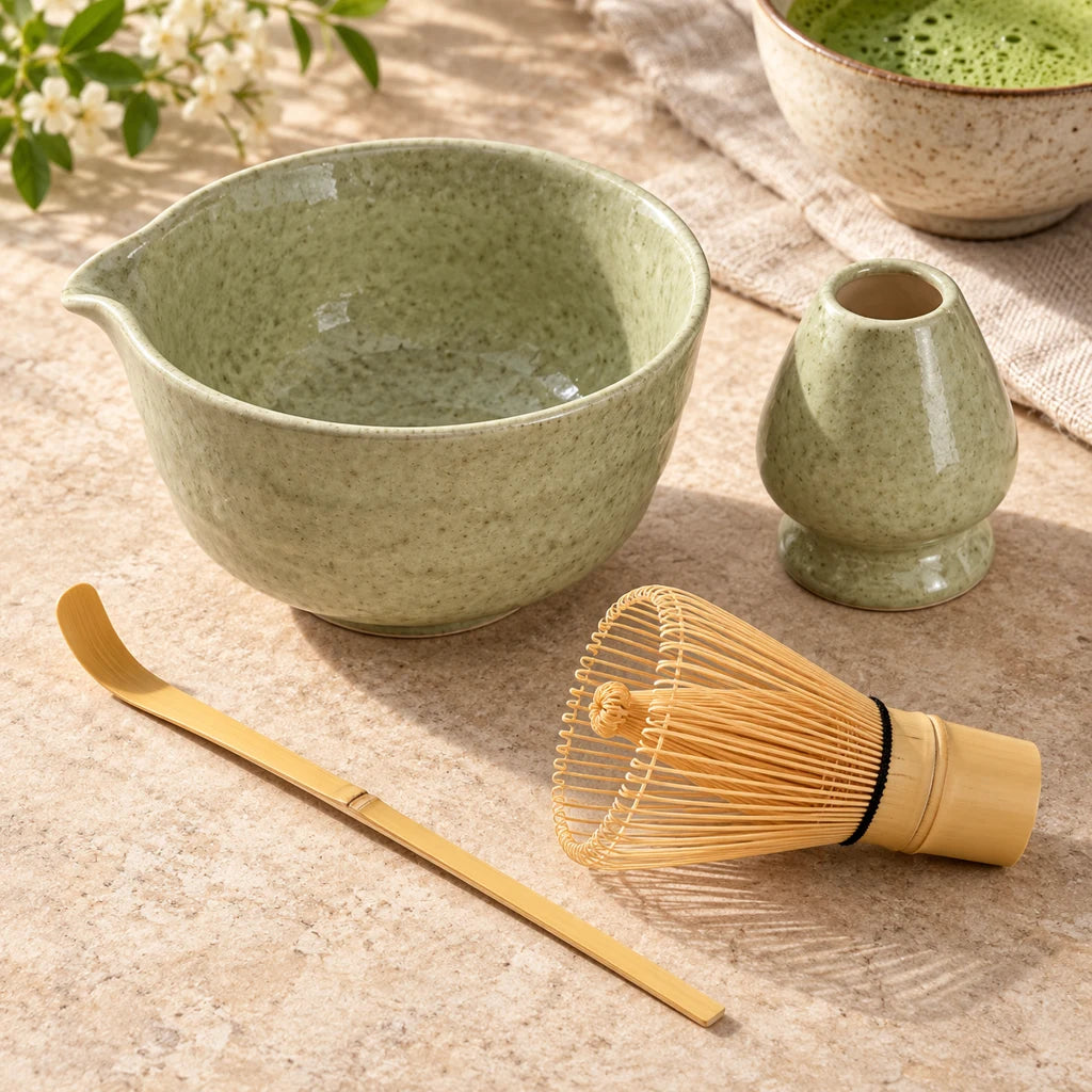 Reusable Matcha tea whisk set, ceramic bowl