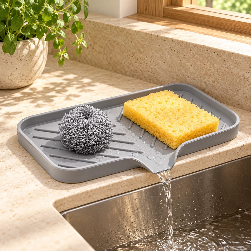 Silicone Soap Dish with Drainage and Sponge Storage