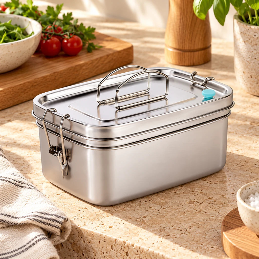 Silver Stainless Steel Lunch Box with Handle