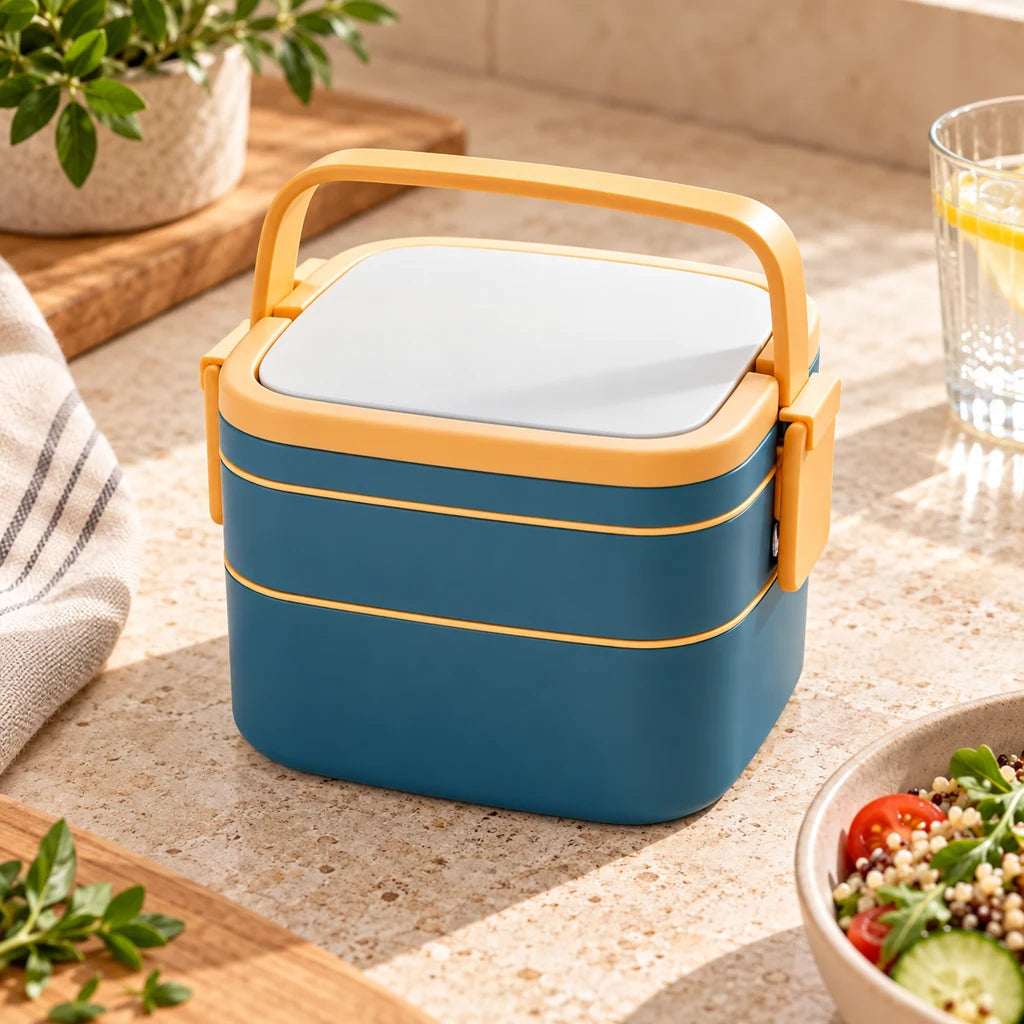 Blue double-tier plastic cube box