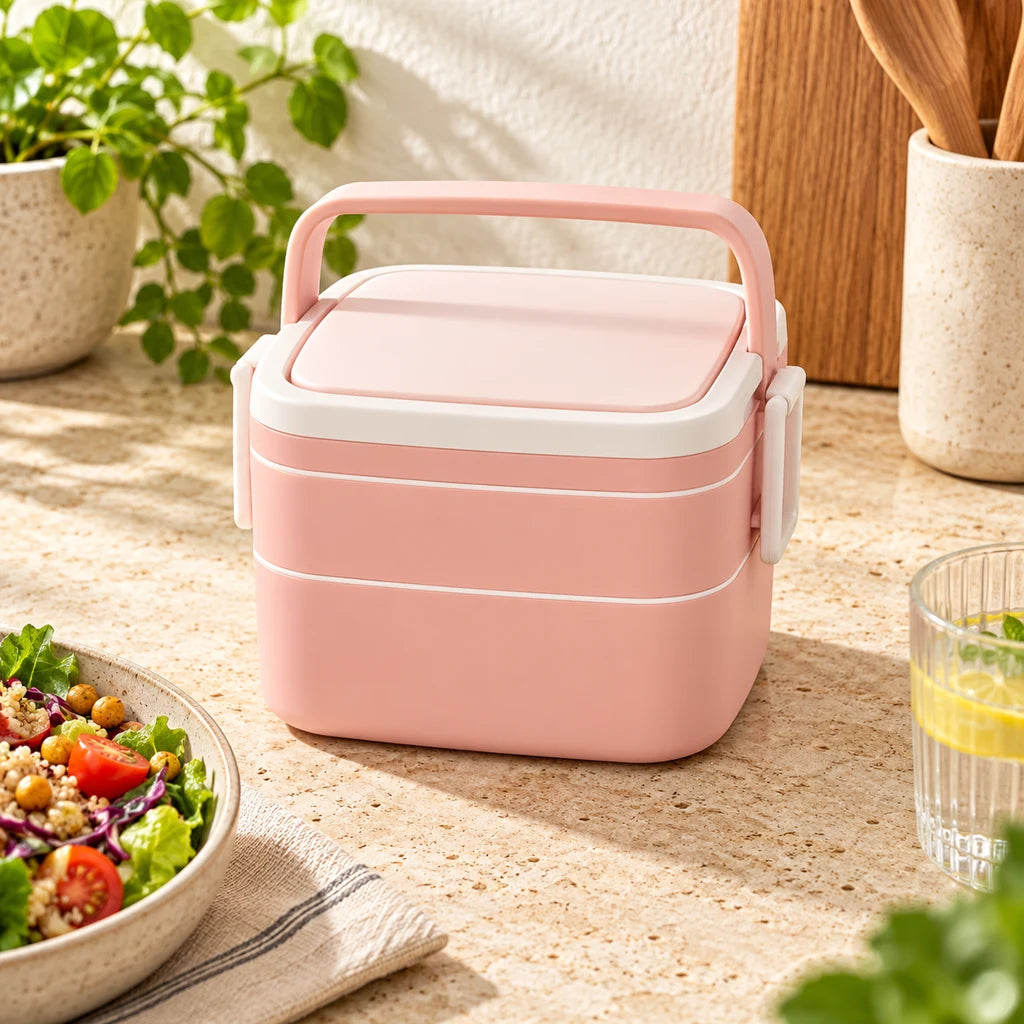 Pink Double-Tier Plastic Cube Container