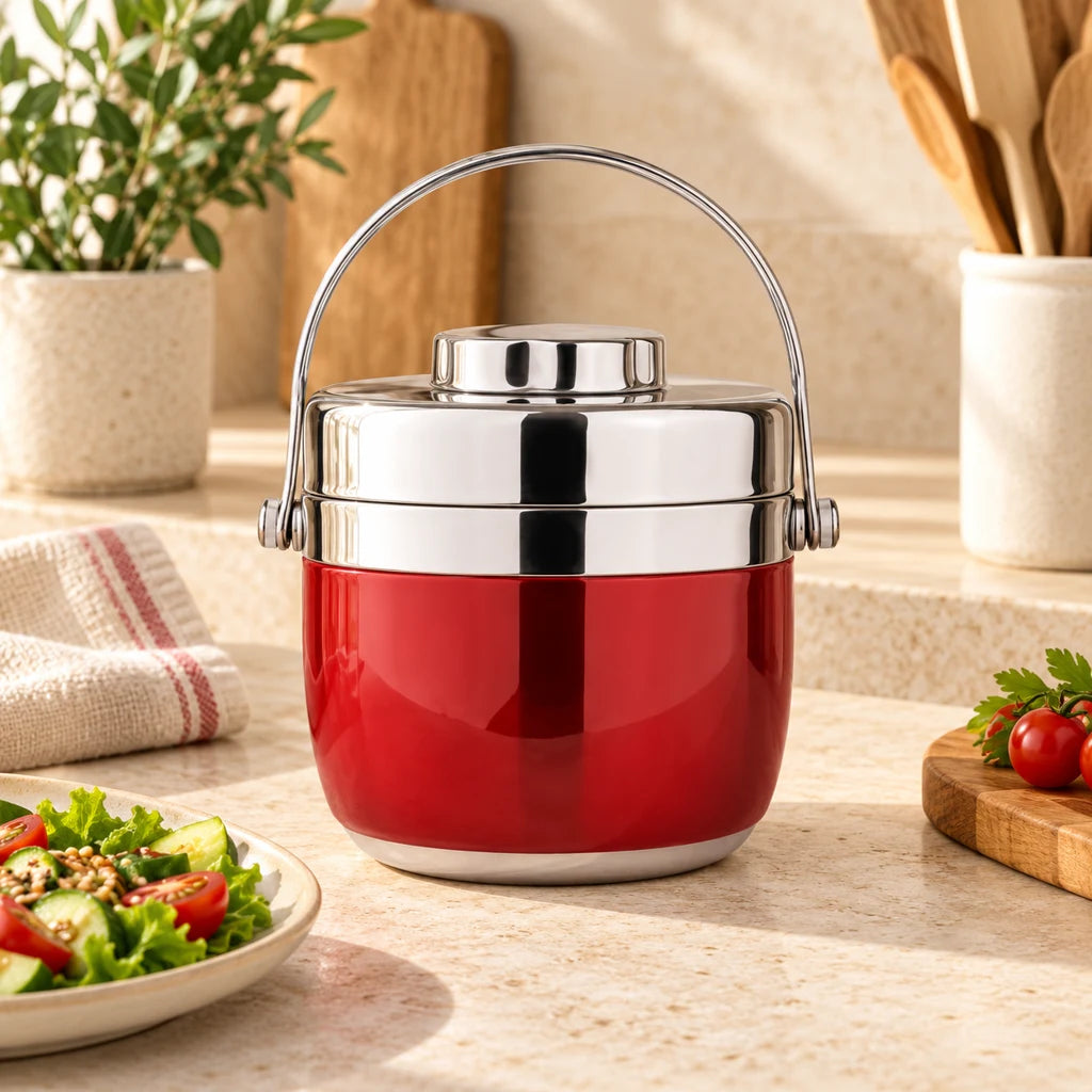 Red Round Insulated Stainless Steel Lunch Box