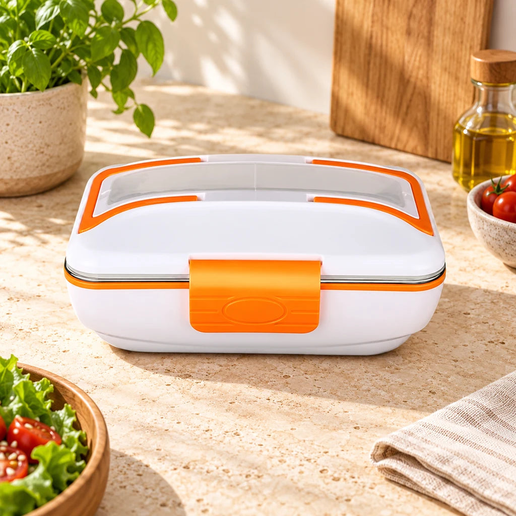 Orange Triple-Compartment Electric Heated Lunch Box