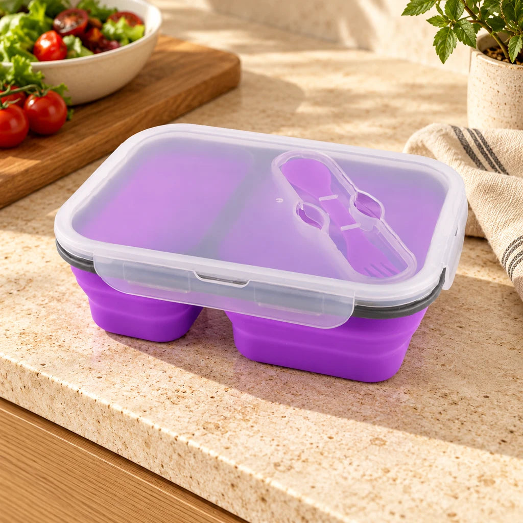 Purple Double-Compartment Silicone Lunchbox