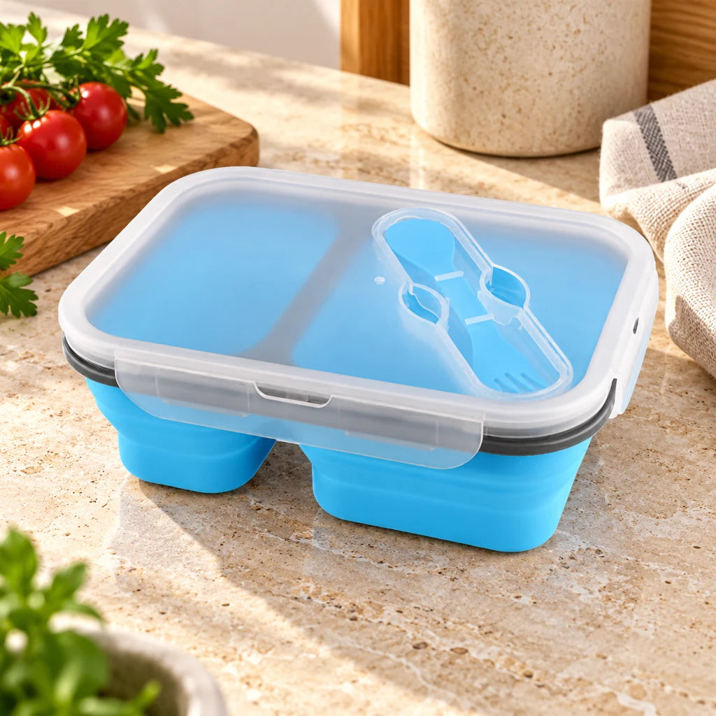 Blue Silicone Lunch Box with 2 compartments