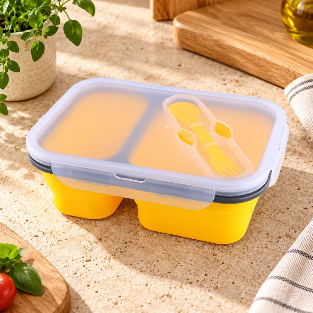 Yellow Silicone Lunch Box with 2 compartments