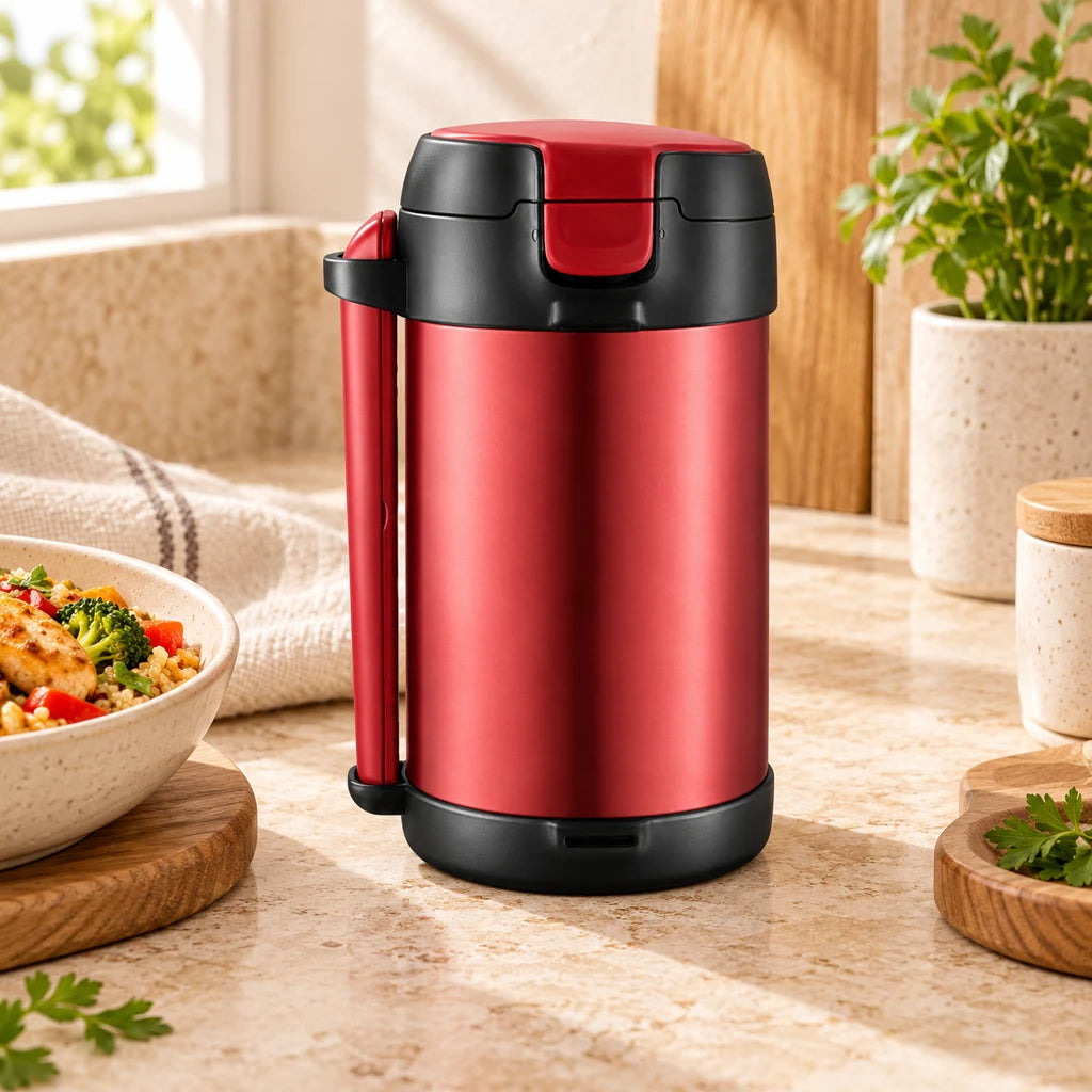 Red Insulated Stainless Steel Lunch Box, 2200 mL