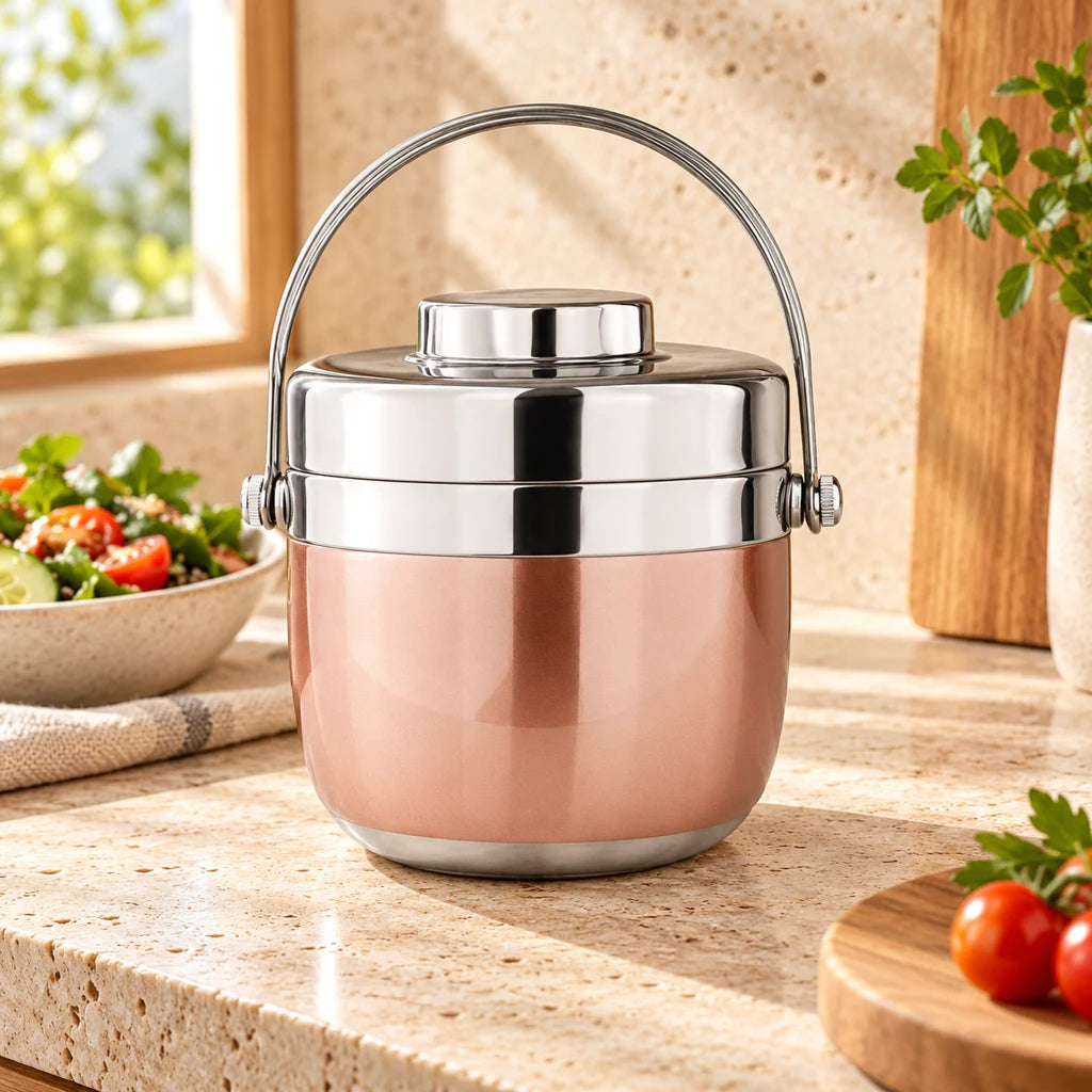 Gold Round Insulated Stainless Steel Lunch Box