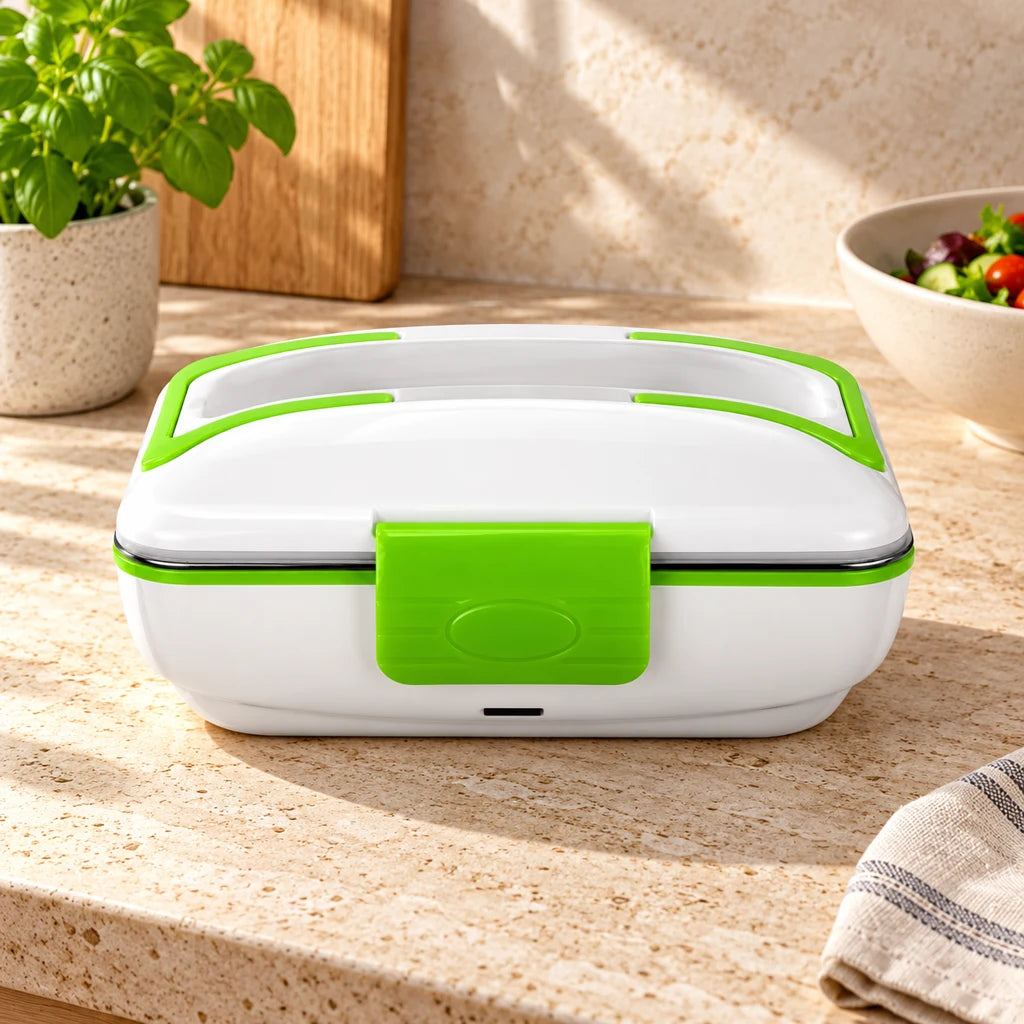 Electric Heated Lunch Box Triple-Compartment Green