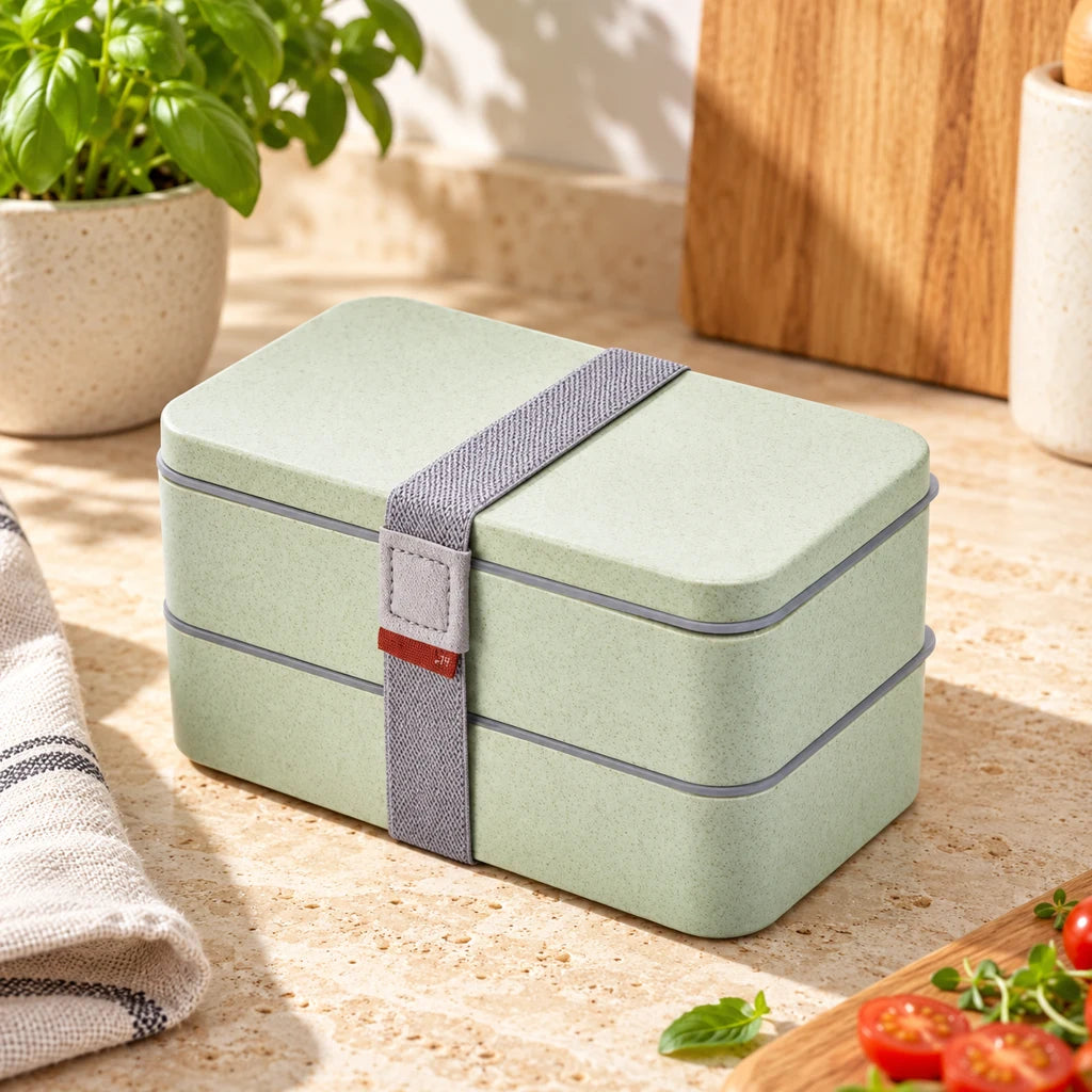 Green 2-Tier Bento Microwave-Safe