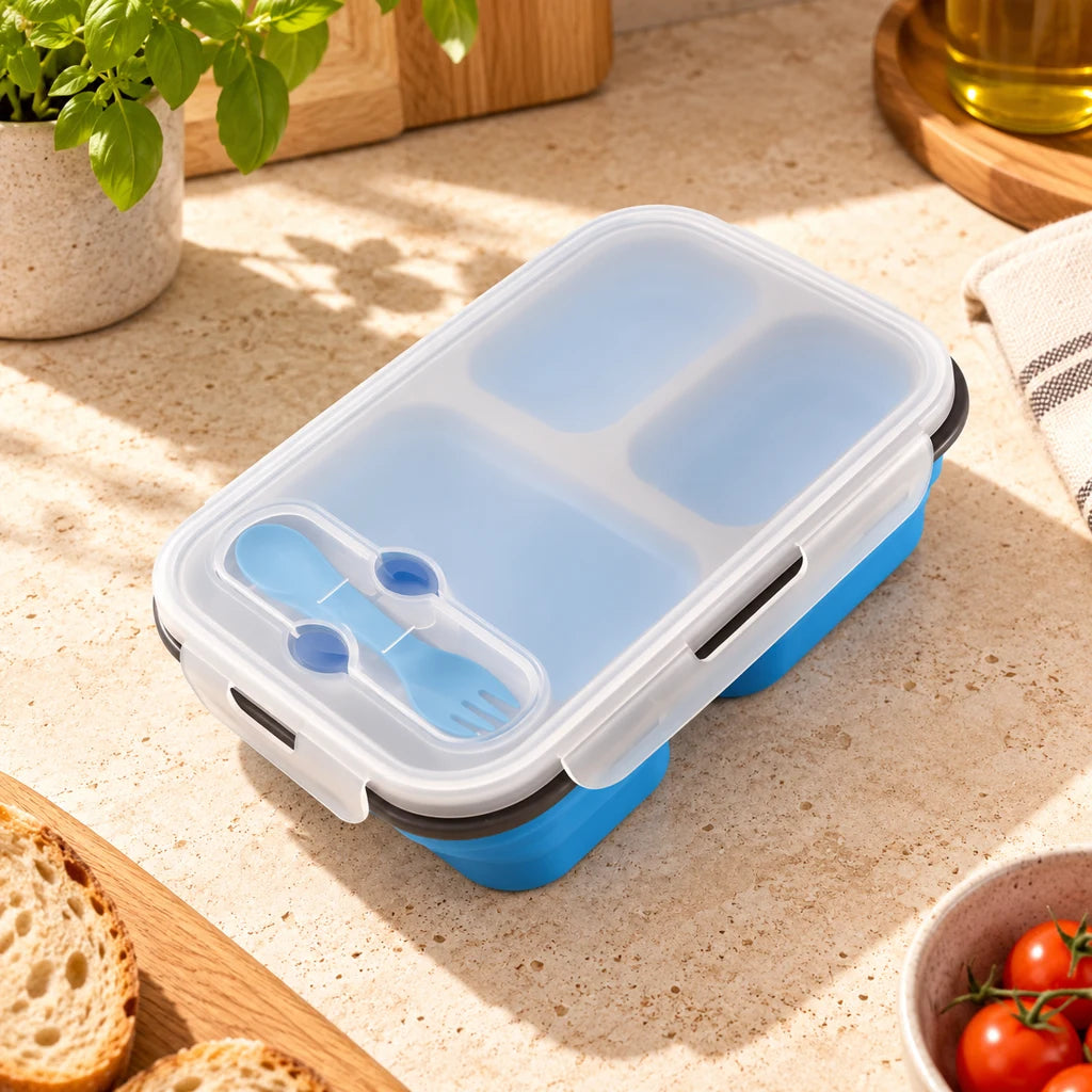 Blue Silicone Lunch Box Compatible with Microwave