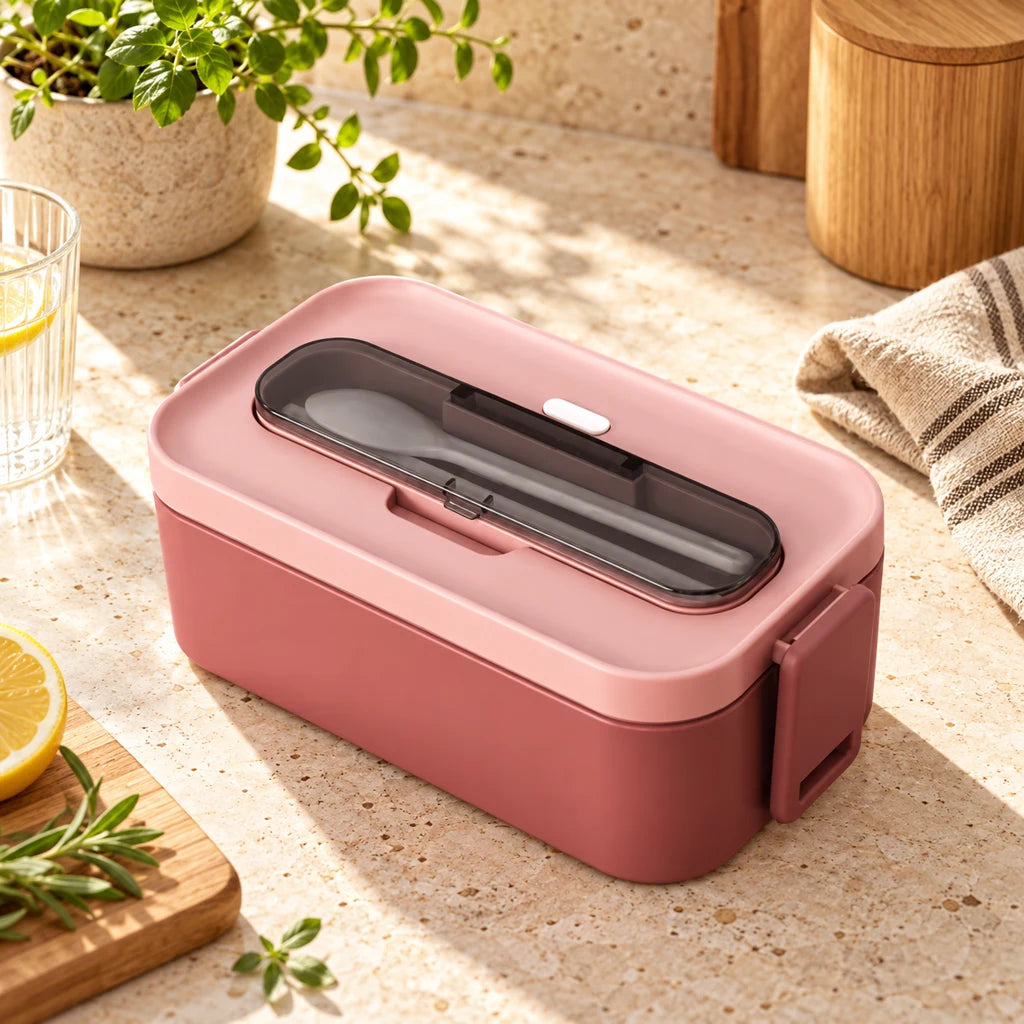 Pink 1-Tier Plastic Bento Box, Microwave Safe