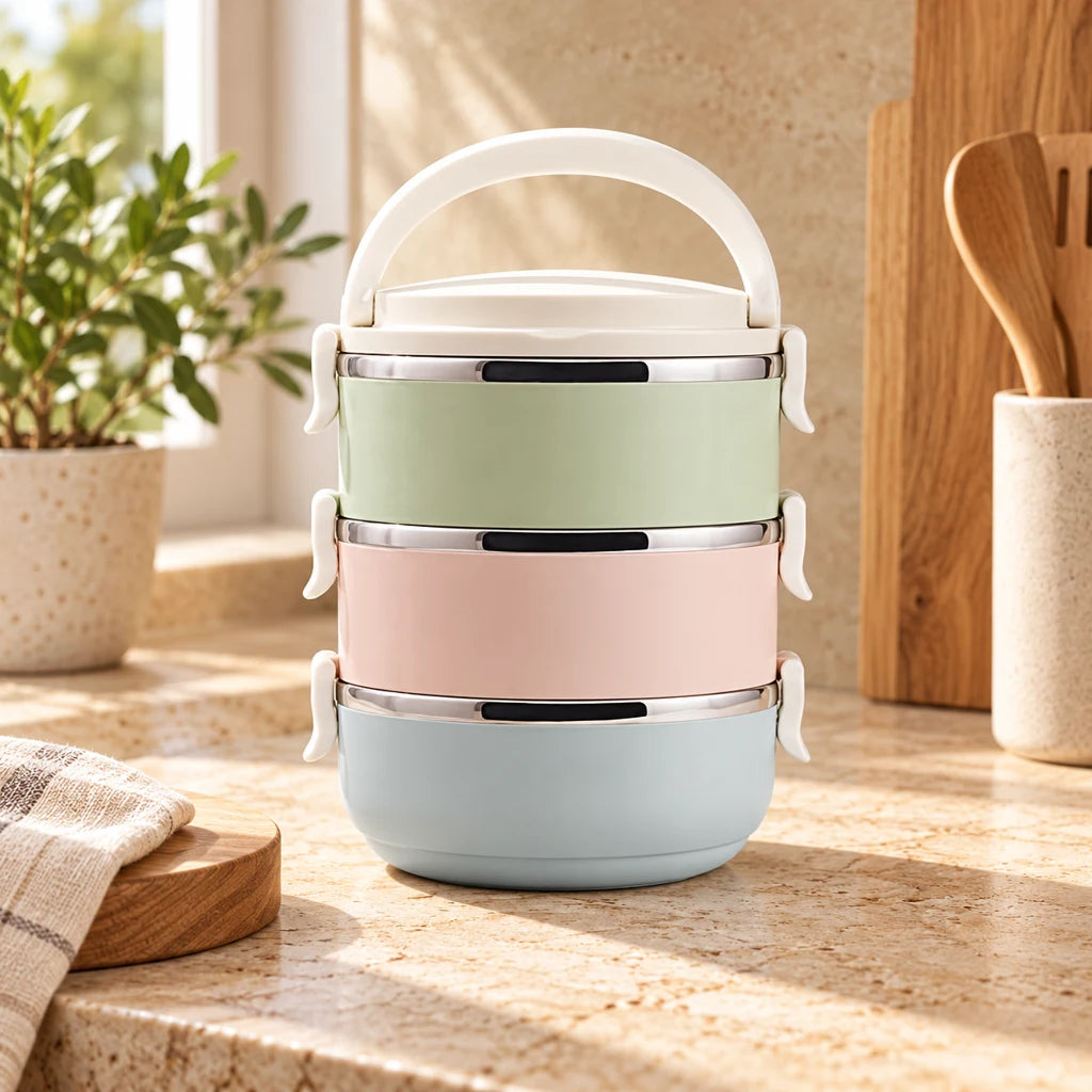 3-Tier Insulated Stainless Steel Meal Box with Utensils