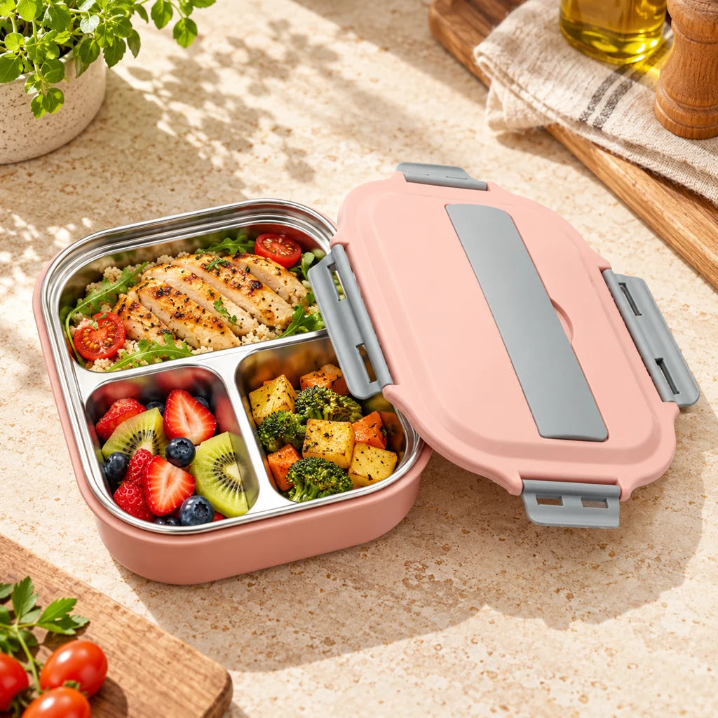 Pink Insulated Stainless Steel Compartment Lunch Box