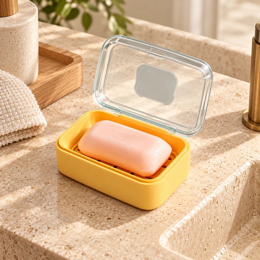Plastic Soap Dish with Transparent Flip-Top Lid