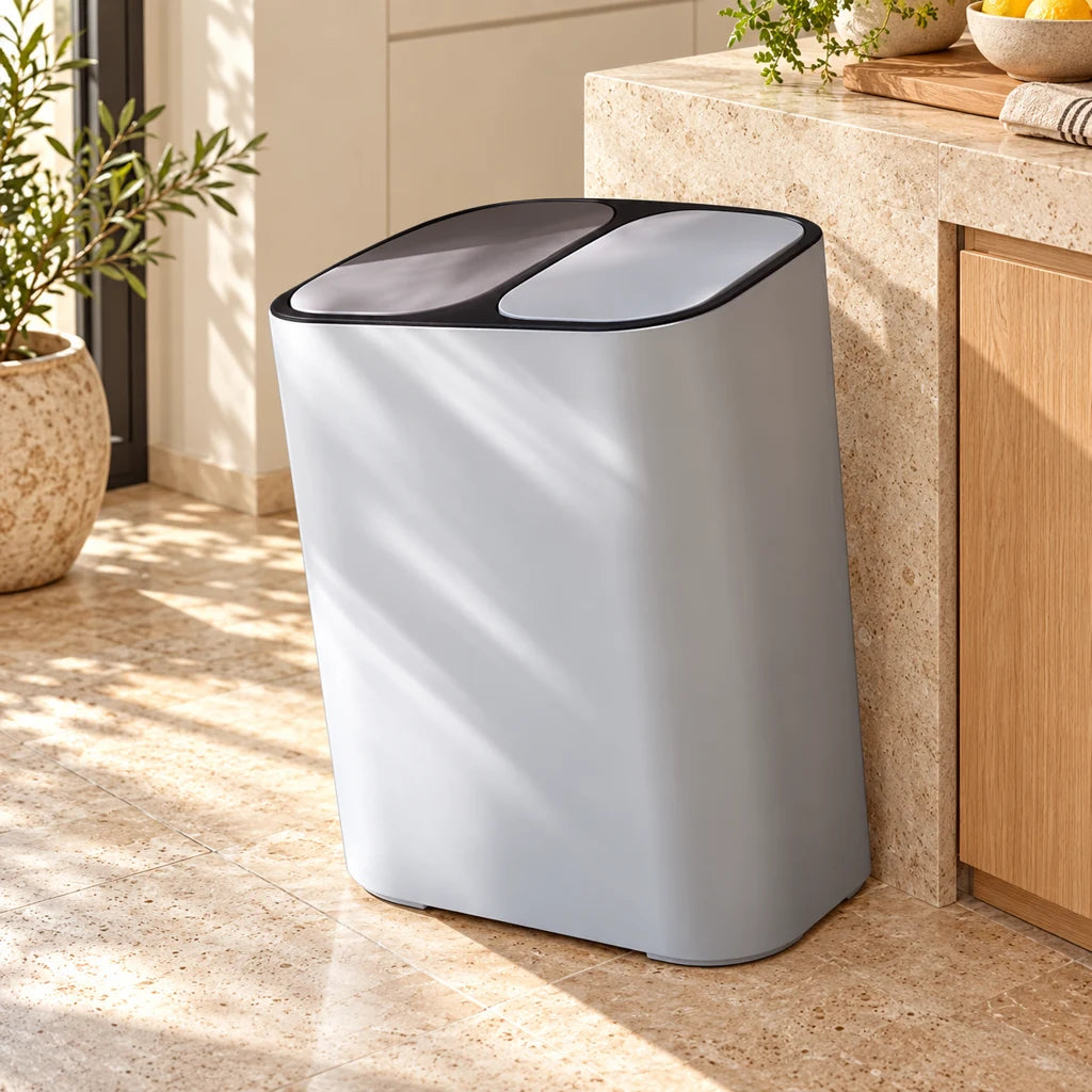 Double-compartment stainless steel compost bin