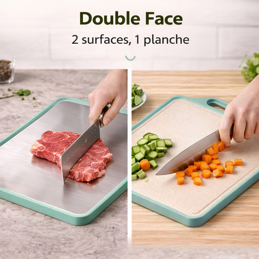 Planche à Découper Double Face Inoxydable avec accroche
