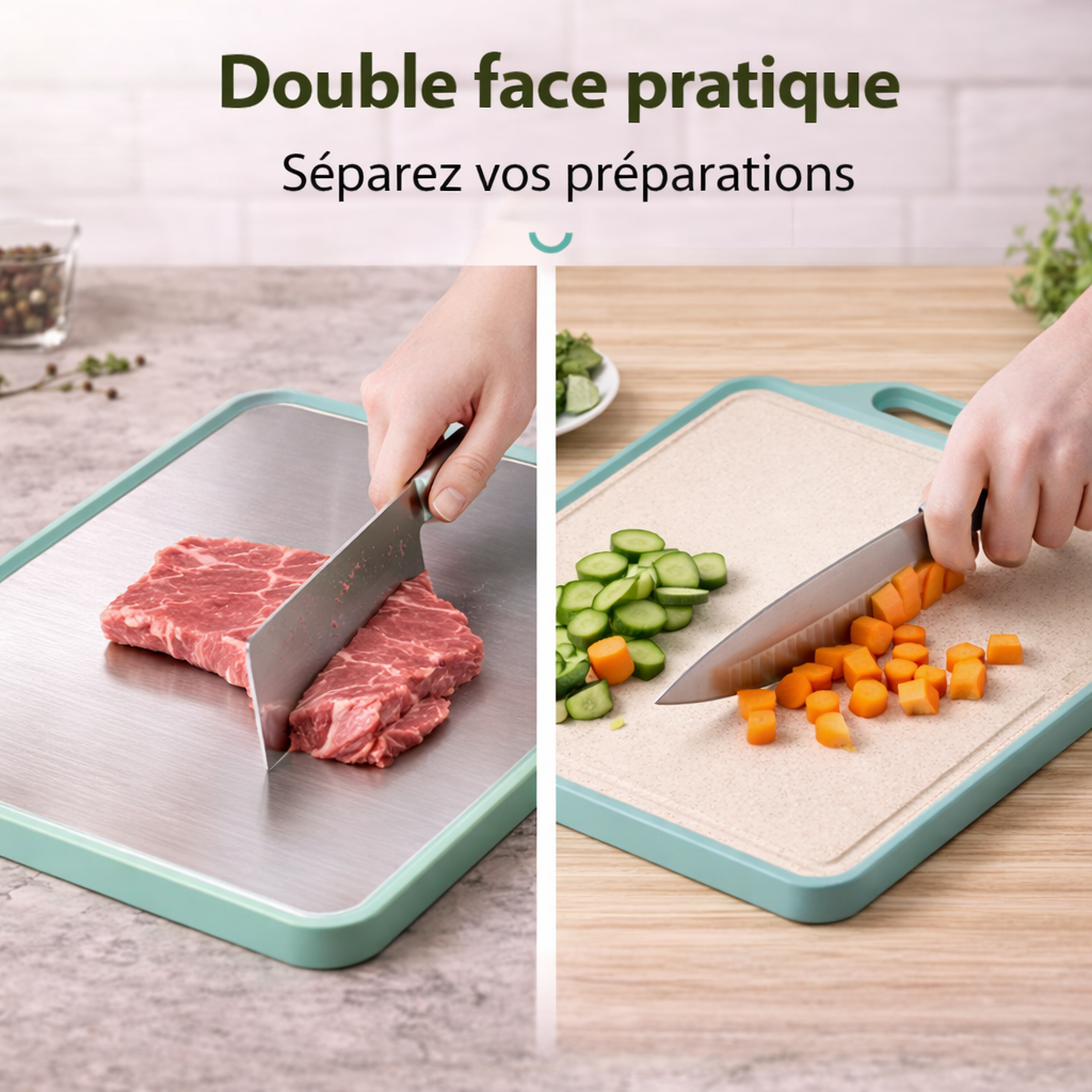Planche à Découper Double Face Inoxydable avec accroche