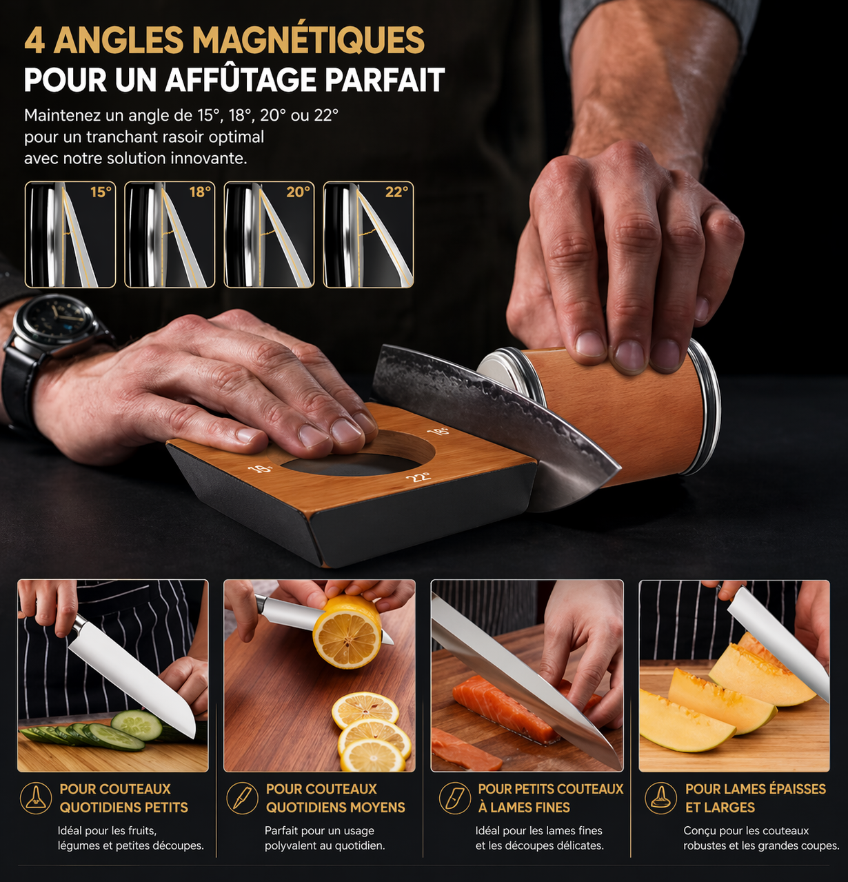 Kit d'Affûtage de Couteaux Roulant – 4 Angles Précis