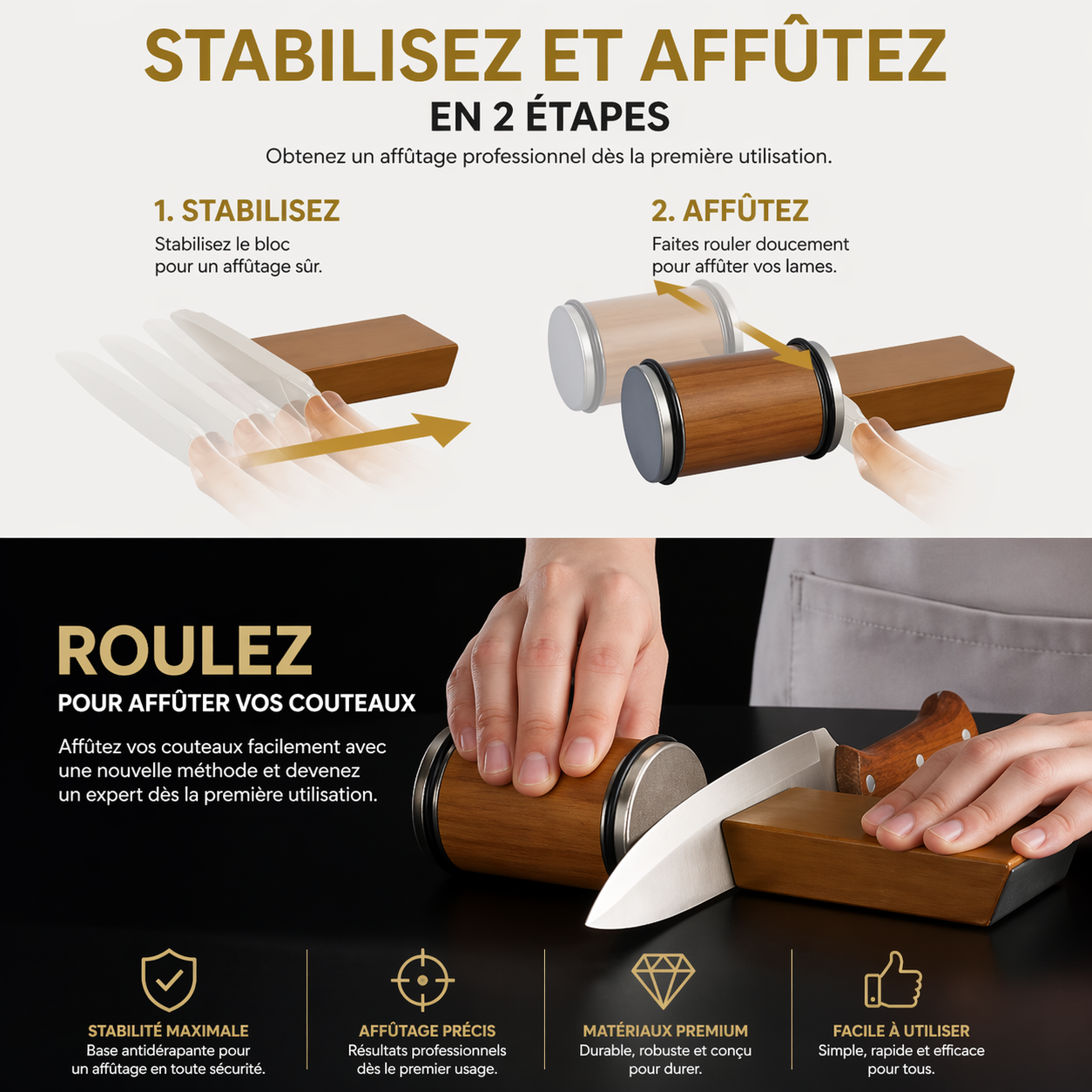 Affûteur de Couteaux Roulant Magnétique – Angle Réglable 15°/20°